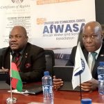 CPA Silli Mbewe, chief executive of Lilongwe Water Board and Mr. Prince Mleta addressing the media